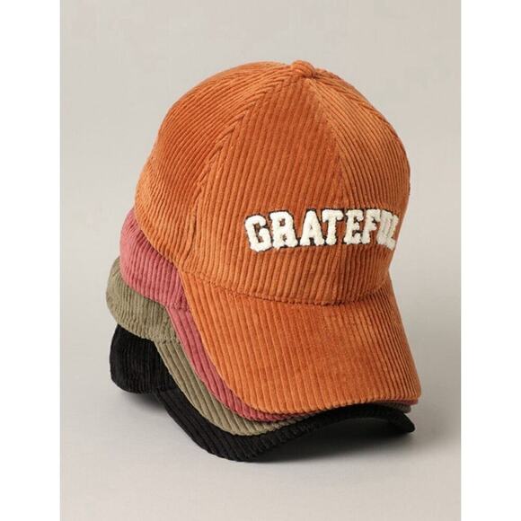 Y2K Unisex Corduroy Hat Gratitude Embroidered Brown Trucker Cap Adjustable OSFM - Picture 5 of 5